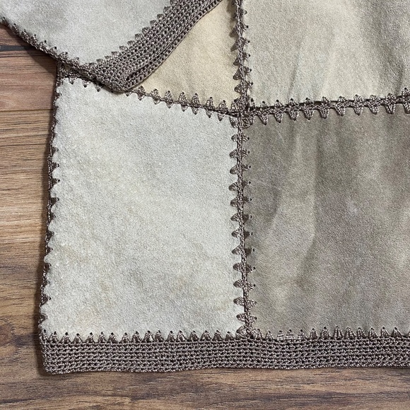 Womems Denim & Co 100% Leather Patchwork Button Up Jacket - Picture 2 of 8